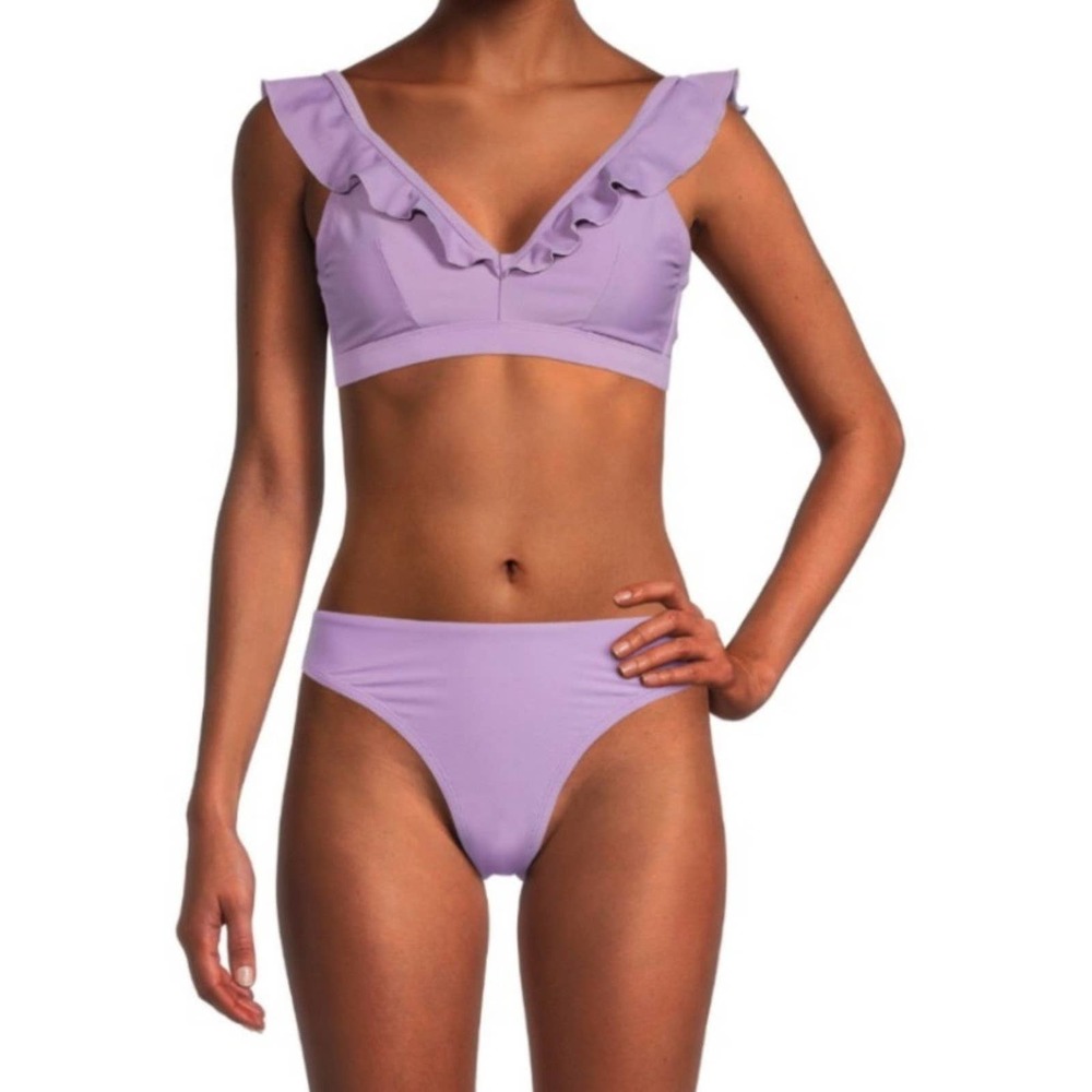 3x 24w 26w new time and Tru purple swimwear swimsuit set ruffle ruched bikini